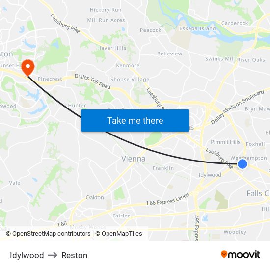 Idylwood to Reston map