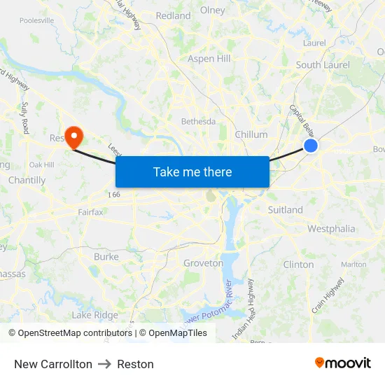 New Carrollton to Reston map