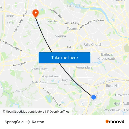 Springfield to Reston map