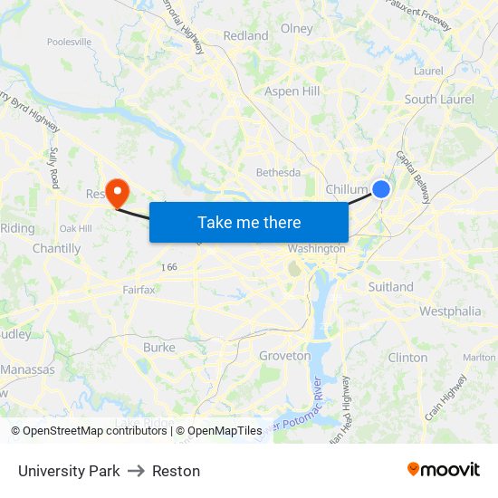 University Park to Reston map