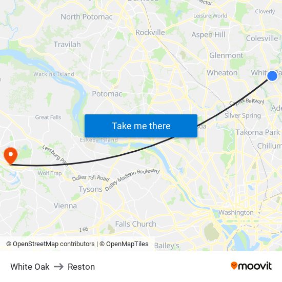 White Oak to Reston map