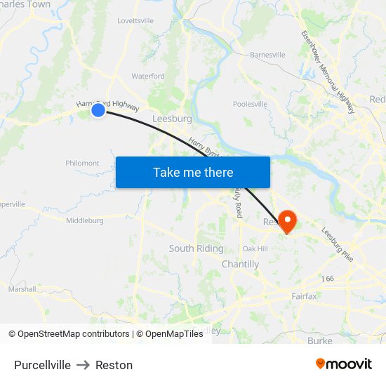 Purcellville to Reston map