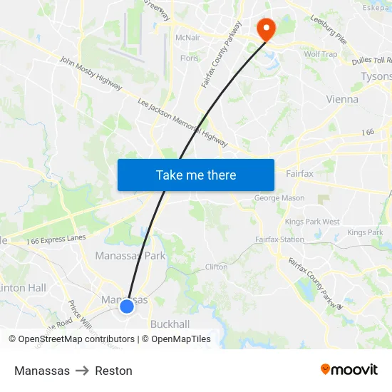 Manassas to Reston map
