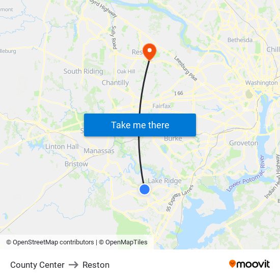 County Center to Reston map