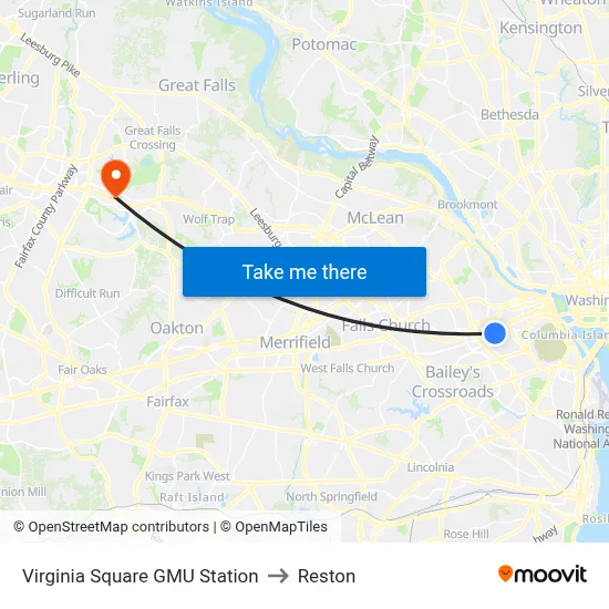 Virginia Square GMU Station to Reston map