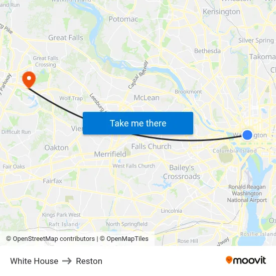 White House to Reston map