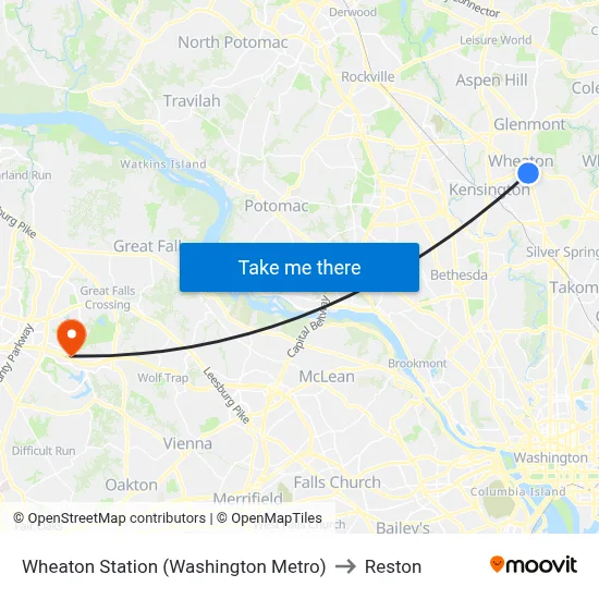 Wheaton Station (Washington Metro) to Reston map