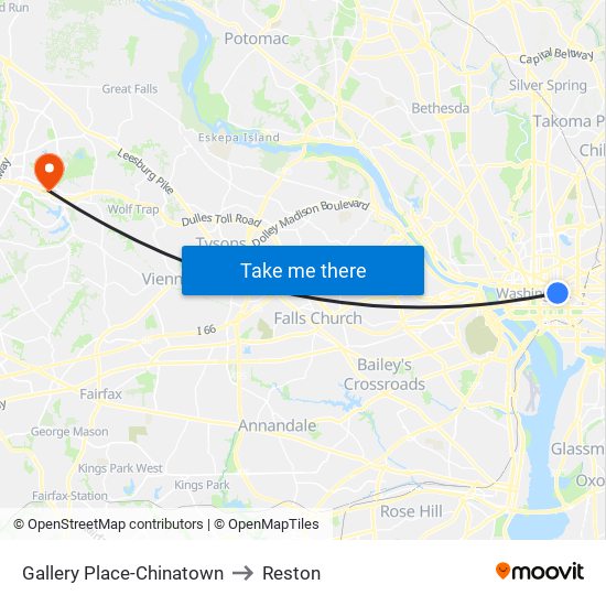 Gallery Place-Chinatown to Reston map