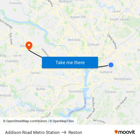 Addison Road Metro Station to Reston map