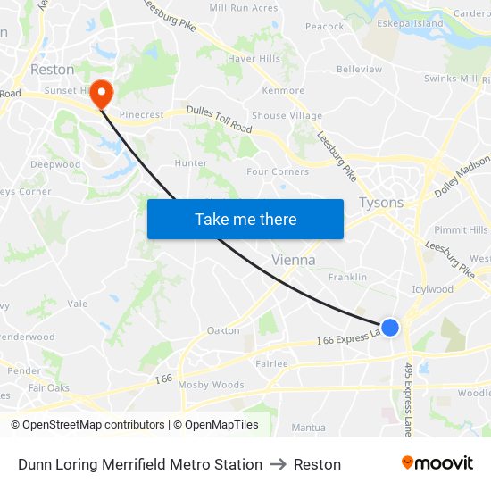 Dunn Loring Merrifield Metro Station to Reston map