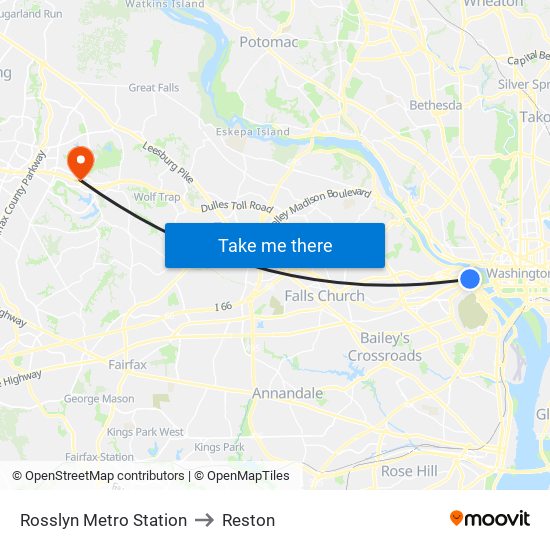 Rosslyn Metro Station to Reston map