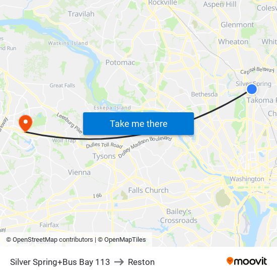 Silver Spring+Bay 113 to Reston map