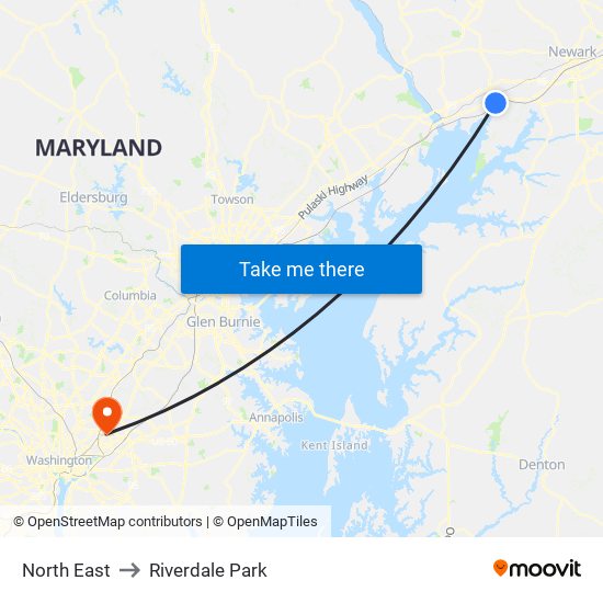 North East to Riverdale Park map