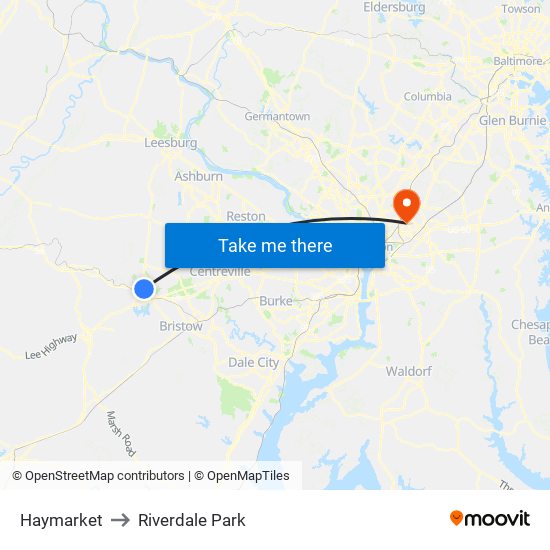 Haymarket to Riverdale Park map