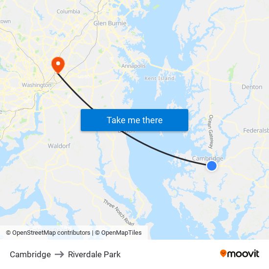 Cambridge to Riverdale Park map