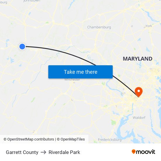 Garrett County to Riverdale Park map