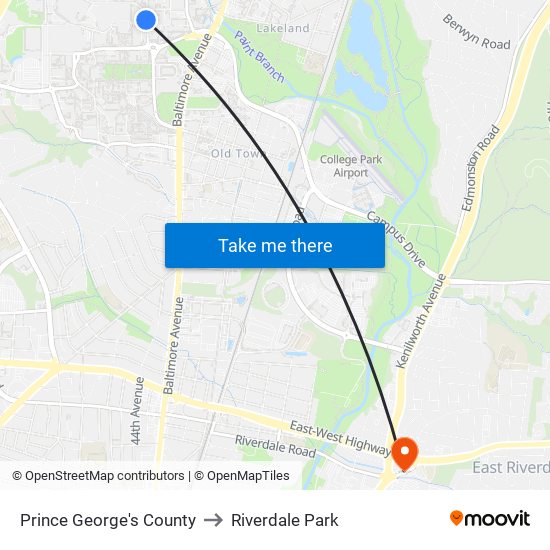 Prince George's County to Riverdale Park map