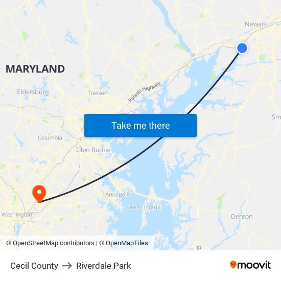 Cecil County to Riverdale Park map