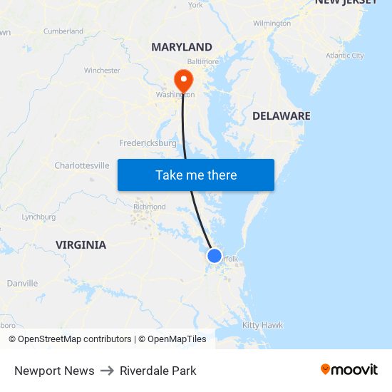 Newport News to Riverdale Park map