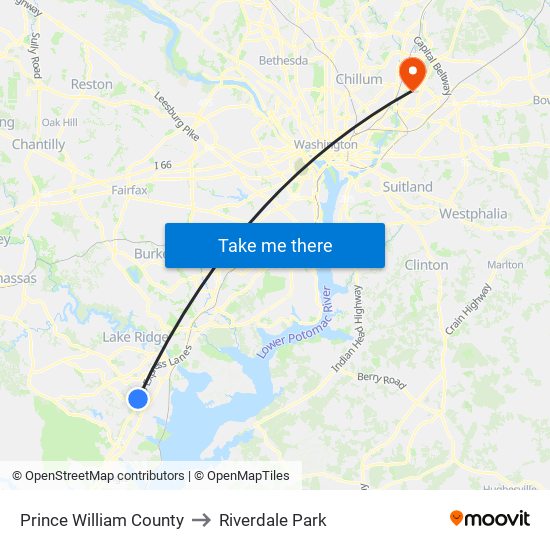 Prince William County to Riverdale Park map