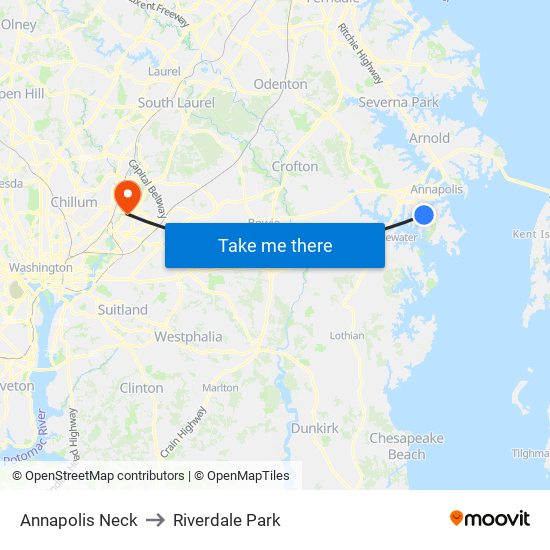 Annapolis Neck to Riverdale Park map