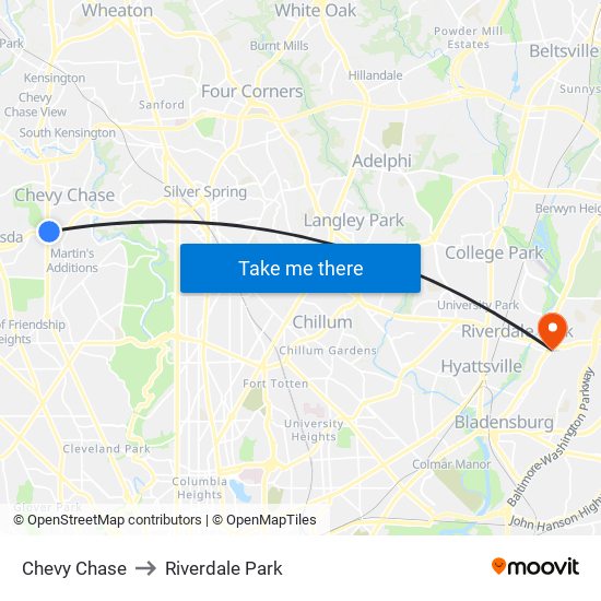 Chevy Chase to Riverdale Park map