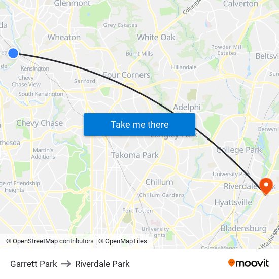 Garrett Park to Riverdale Park map