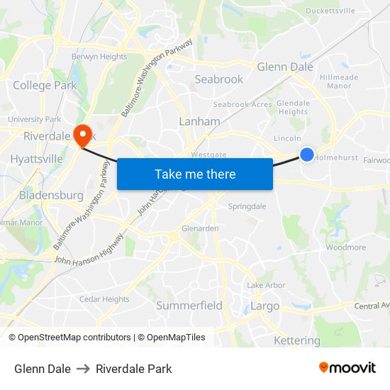 Glenn Dale to Riverdale Park map