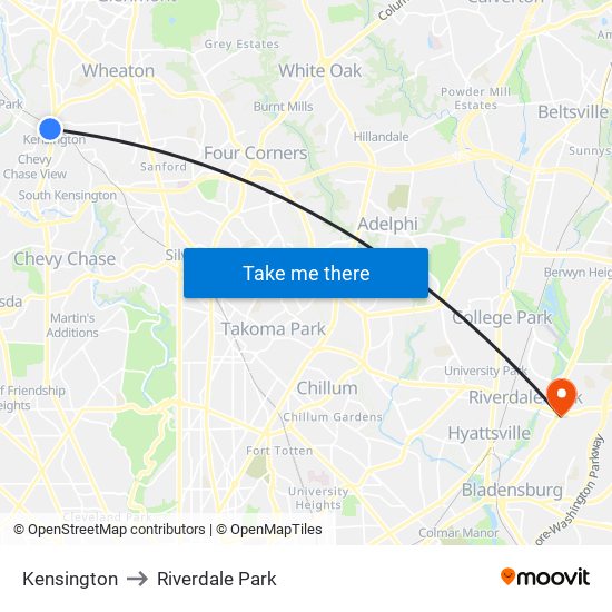 Kensington to Riverdale Park map