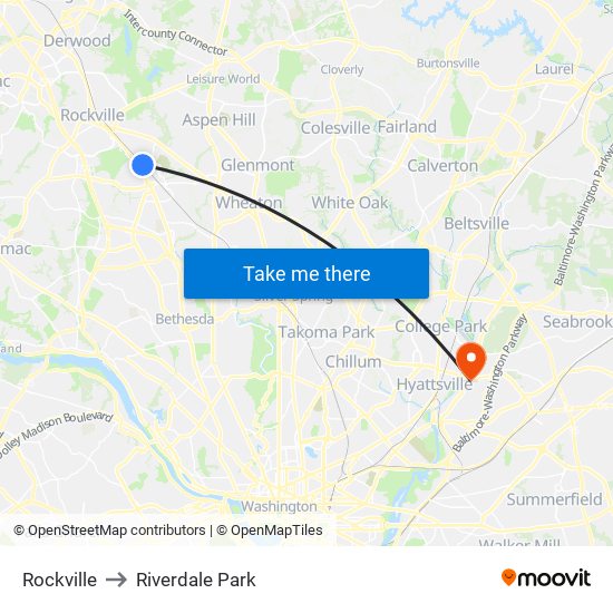 Rockville to Riverdale Park map