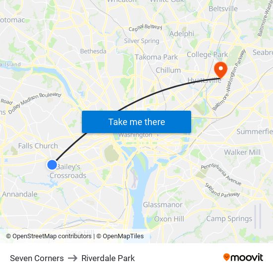 Seven Corners to Riverdale Park map