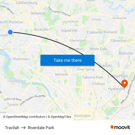 Travilah to Riverdale Park map