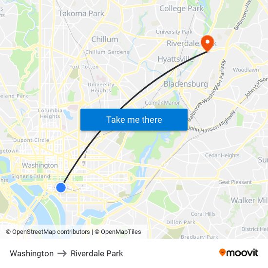 Washington to Riverdale Park map