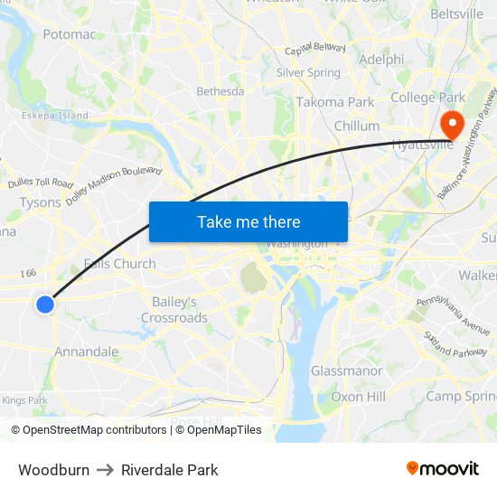 Woodburn to Riverdale Park map