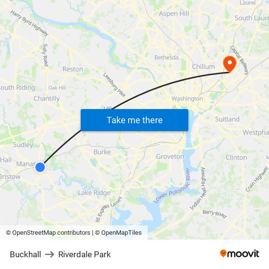 Buckhall to Riverdale Park map