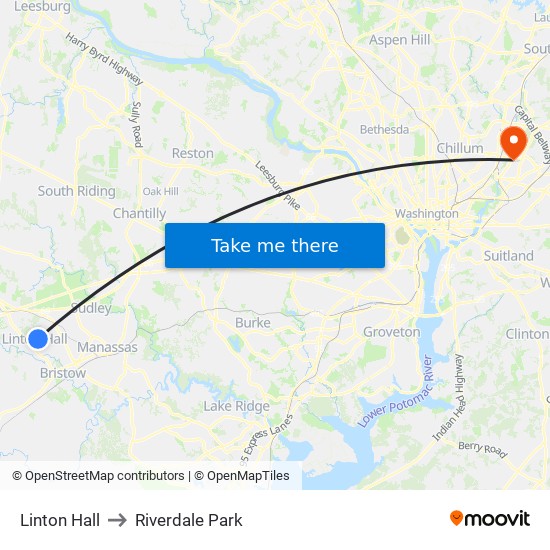 Linton Hall to Riverdale Park map