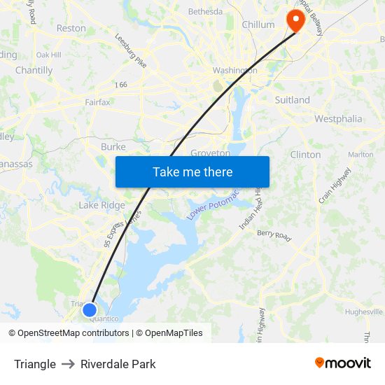 Triangle to Riverdale Park map