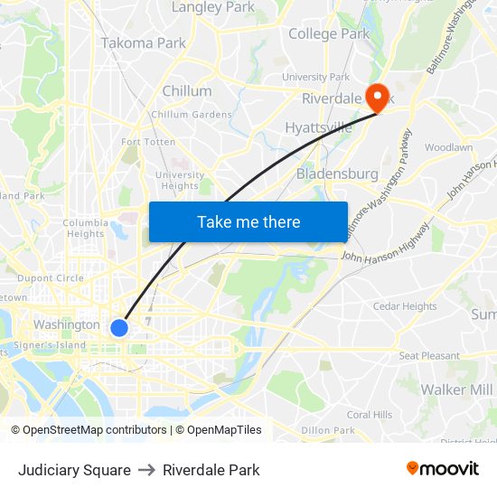 Judiciary Square to Riverdale Park map