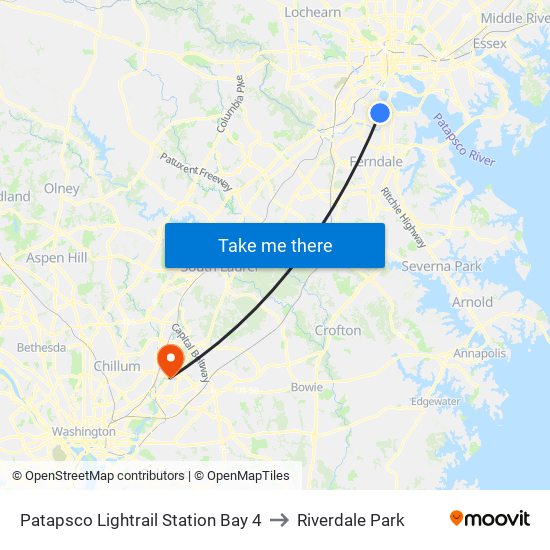 Patapsco Lightrail Station Bay 4 to Riverdale Park map