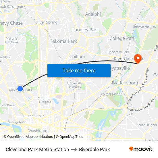 Cleveland Park Metro Station to Riverdale Park map