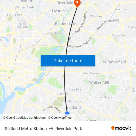 Suitland Metro Station to Riverdale Park map