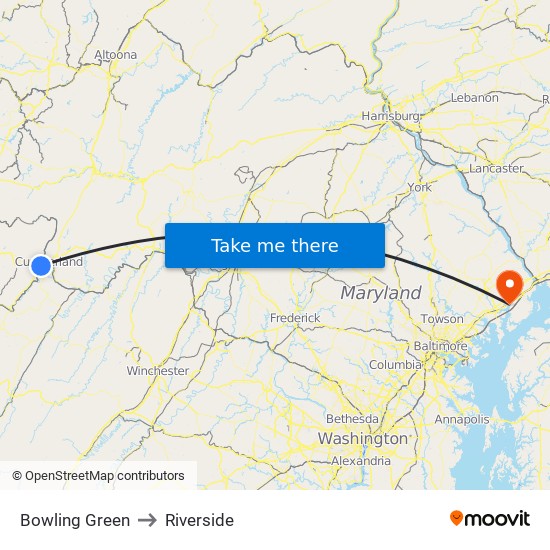 Bowling Green to Riverside map