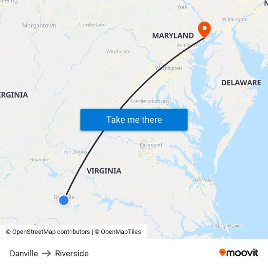 Danville to Riverside map