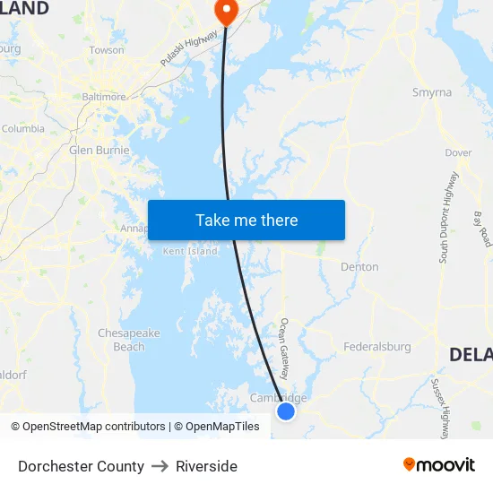 Dorchester County to Riverside map