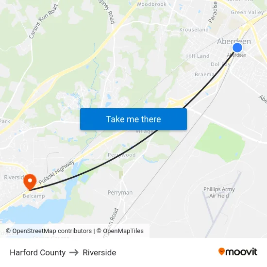 Harford County to Riverside map