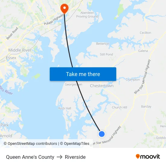 Queen Anne's County to Riverside map