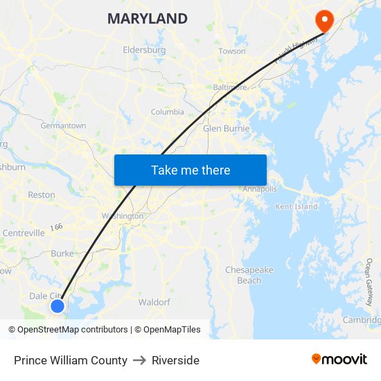 Prince William County to Riverside map