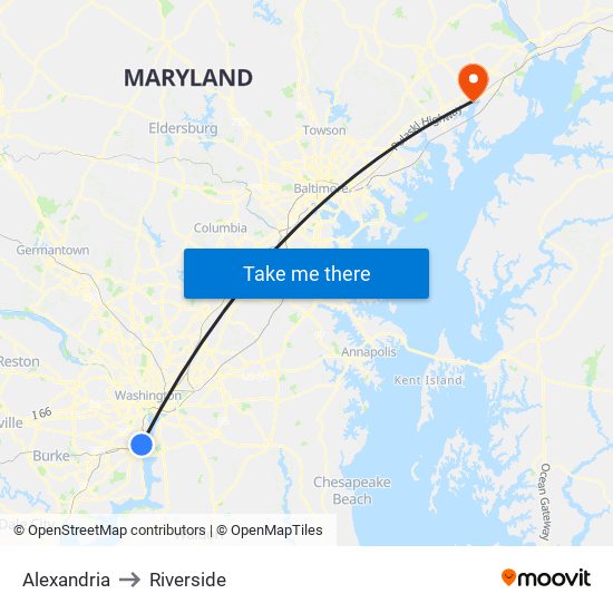 Alexandria to Riverside map