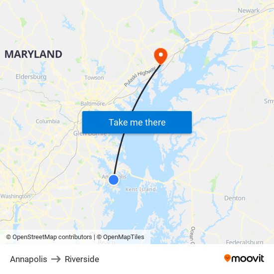 Annapolis to Riverside map