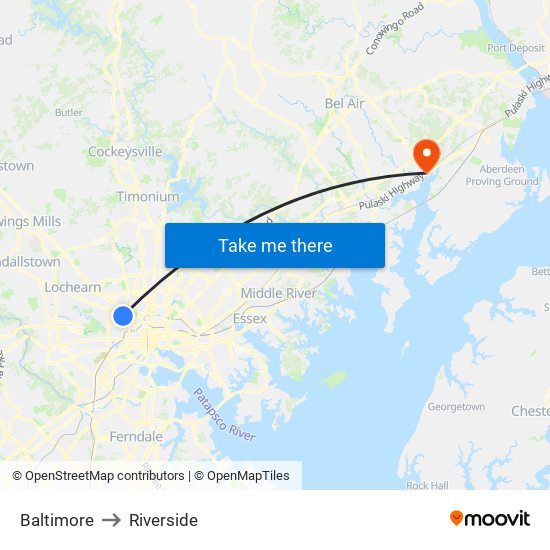 Baltimore to Riverside map